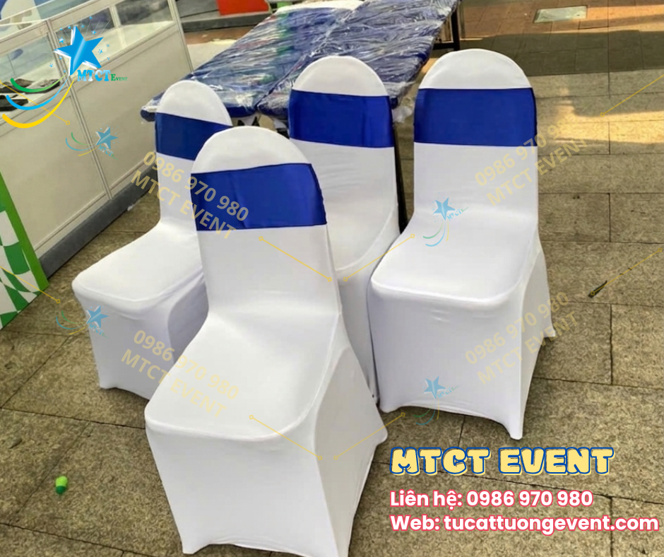 Ghế Nệm Vuông Trắng Nơ Xanh Dương